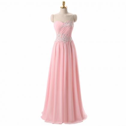 Strapless A-line Pink Chiffon Prom Dress Pleated..