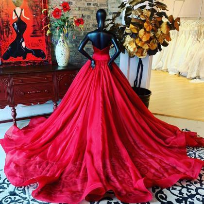 Strapless Ball Gown Long Red Satin Prom Dress Big..