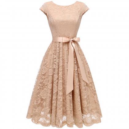 Cap Sleeves Lovely Short Lace Homecoming Dresses..