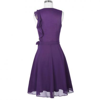 Scoop Neck Purple Chiffon Homecoming Dress..