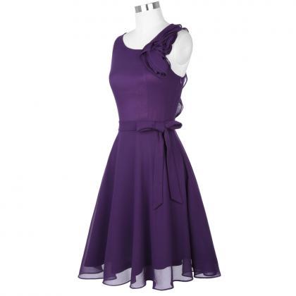 Scoop Neck Purple Chiffon Homecoming Dress..