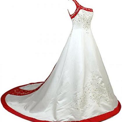 One Shoulder Embrodiery Beaded Women White Wedding..