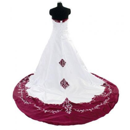 Strapless A-line White Satin Wedding Dress..