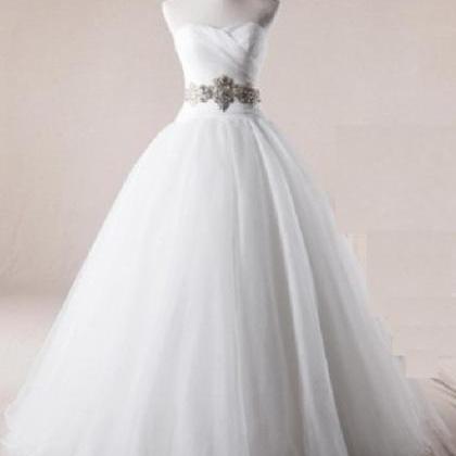 Strapless A-line Tulle Wedding Dress Pleated Floor..