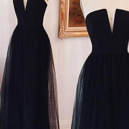 Strapless Long Black Tulle Evening Dress 2019 V..