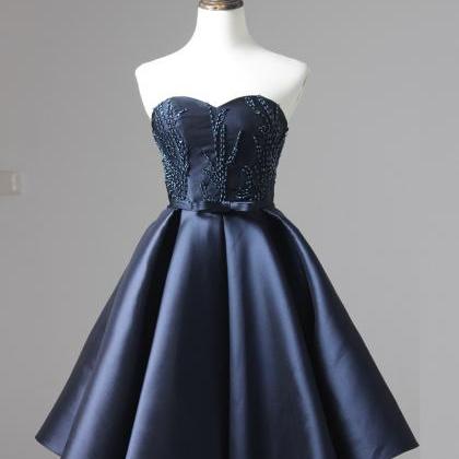Strapless A-line Short Navy Blue Satin Homecoming..