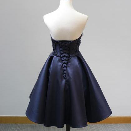 Strapless A-line Short Navy Blue Satin Homecoming..
