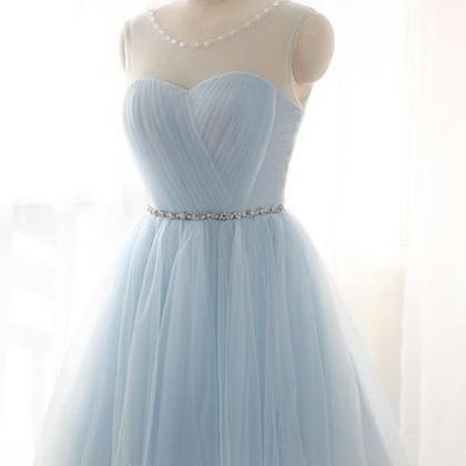Scoop Neck Above Knee Mini Blue Tulle Homecoming..