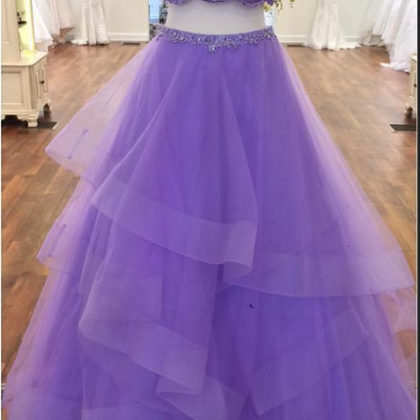 Off The Shoulder A-line Purple Tulle Prom Dress..