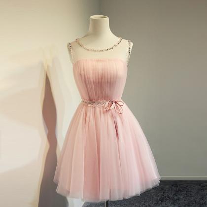 Scoop Neck Above Knee Mini Pink Tulle Homecoming..