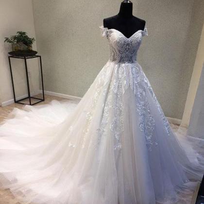 Off The Shoulder A-line Tulle Wedding Dress Lace..