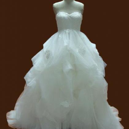 Strapless Ball Gown Tulle Wedding Dress Lace..