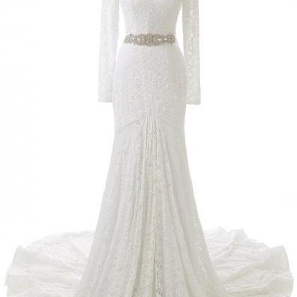 Ivory White Lace Wedding Dress Scoop Neck Women..