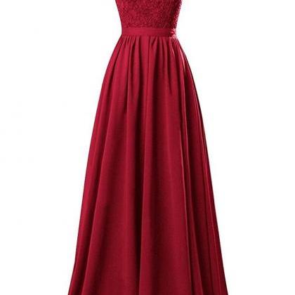 V Neck A-line Long Chiffon Red Women Prom Dress,..
