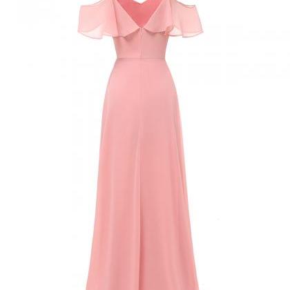 Spaghetti Straps Pink Chiffon Prom Dress Floor..