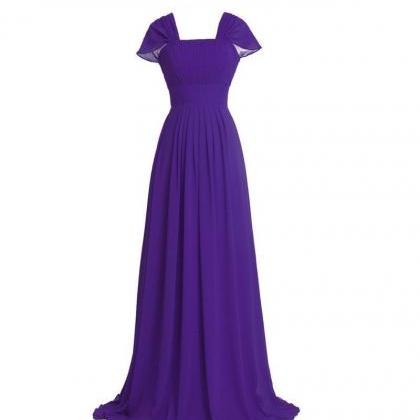 Cap Sleeves A-line Purple Chiffon Prom Dress..