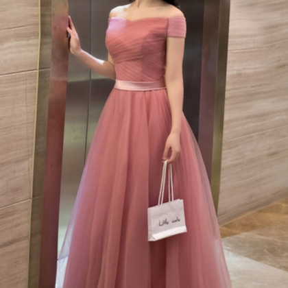 Off The Shoulder A-line Long Tulle Prom Dress..