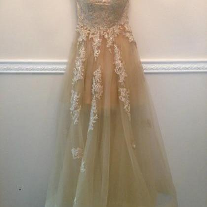 Spaghetti Straps Long Tulle Prom Dress Lace..