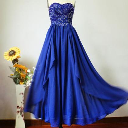 Royal Blue Long Chiffon Prom Dresses Sweetheart..