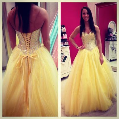 Sweetheart Neck Long Tulle Prom Dresses Crystal..