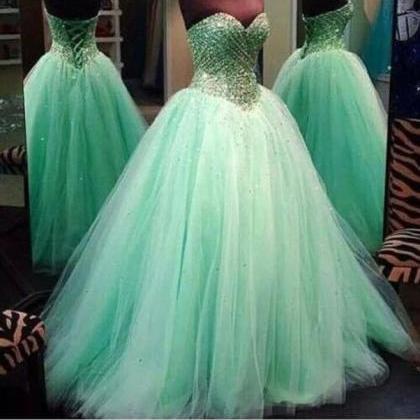 Sweetheart Neck Long Tulle Prom Dresses 2016..