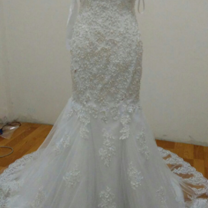 Mermaid Tulle Wedding Dresses, Lace Beaded Bridal..