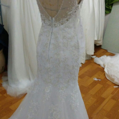 Mermaid Tulle Wedding Dresses, Lace Beaded Bridal..