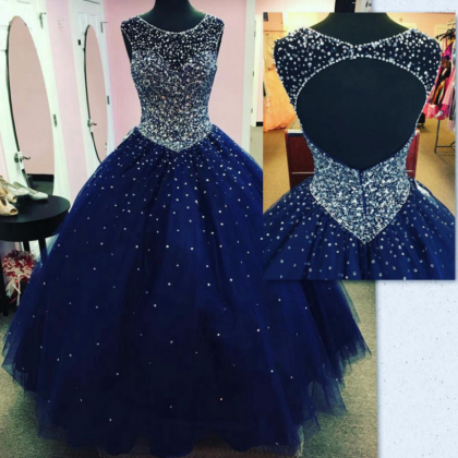 Ball Gown Prom Dresses, Tulle Crystals Prom..