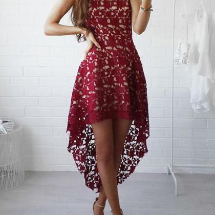 Sexy Burgundy Lace Prom Dresses With Spaghetti..