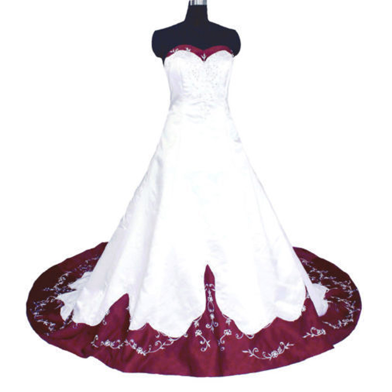 Strapless A-line White Satin Wedding Dress Embrodiery Beaded Women Bridal Dress