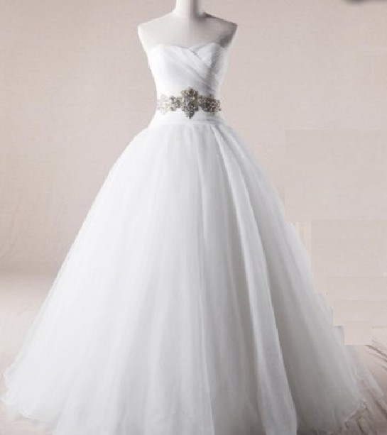 Strapless A-line Tulle Wedding Dress Pleated Floor Length Women Bridal Gowns