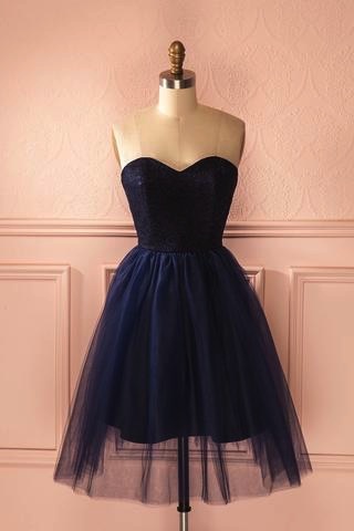 Navy Blue Tulle Women Homecoming Dress 2019