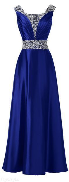Long Royal Blue Satin Prom Dress Beaded Women Evening Dress