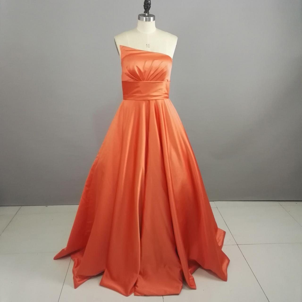 Strapless A-line Organza Satin Prom Dress Floor Length Women Evening Dress 2019