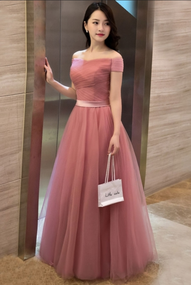 Off The Shoulder A-line Long Tulle Prom Dress Sleeveless Women Party Dress 2019