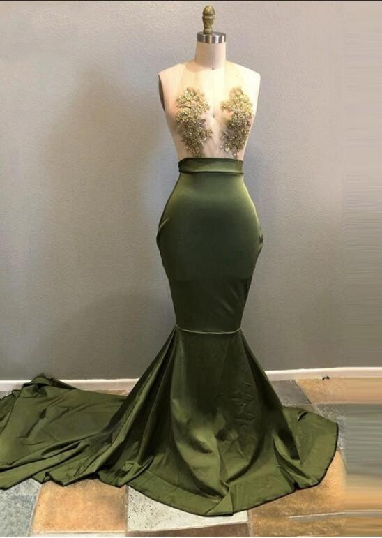 Halter Neck Green Satin Prom Dress Lace Appliques Long Women Evening Dress 2019