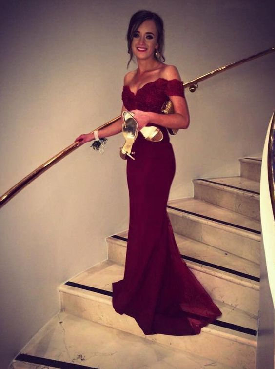 Sequin Chiffon Burgundy Half Sleeve Party Prom Dress