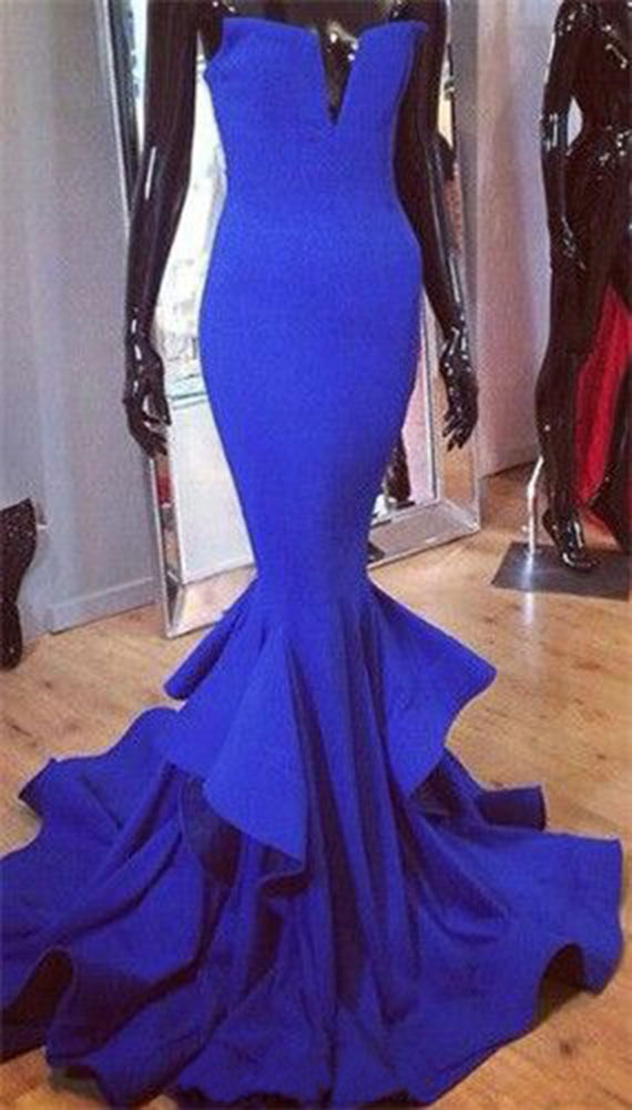 Blue Long Chiffon Prom Dresses Sweetheart Neck Party Dresses 2016 Custom Made