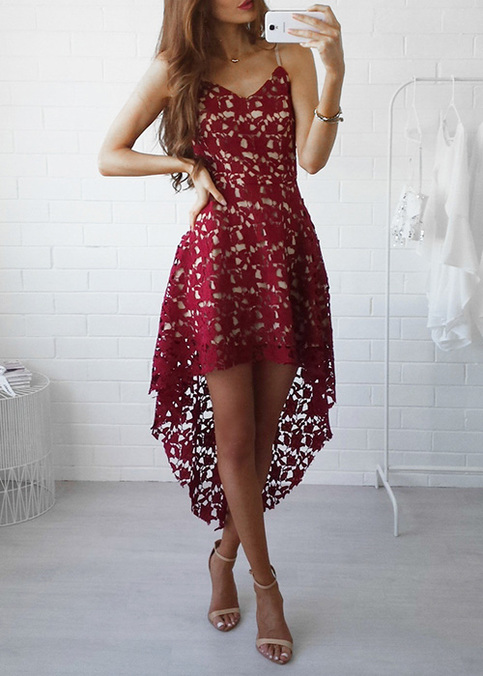 Sexy Burgundy Lace Prom Dresses With Spaghetti Straps, Lovely Women Party Dresses