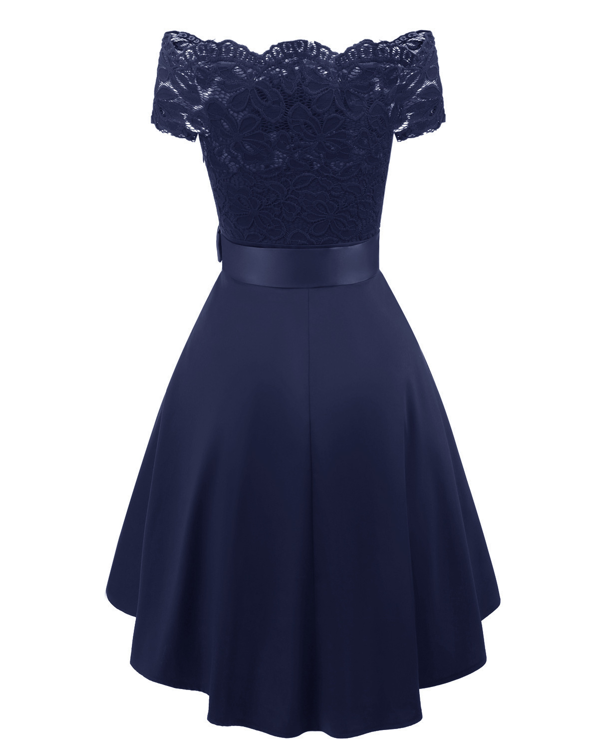 Off The Shoulder Short Navy Blue Satin Homecoming Dress Short Sleeves ...